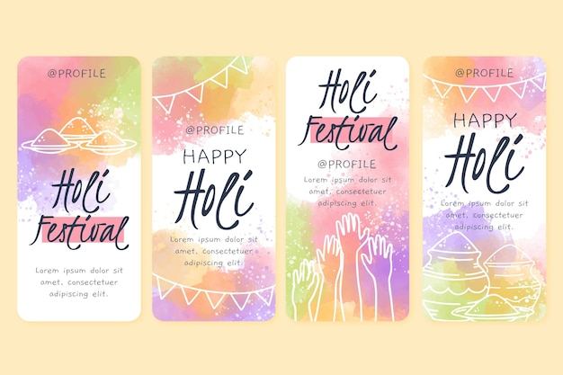 Histórias do instagram do festival de holi em aquarela