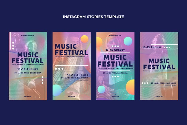 Histórias do instagram do festival de música colorida gradiente