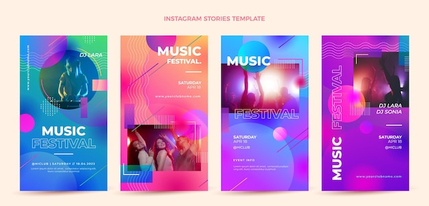 Histórias do instagram do festival de música colorida gradiente