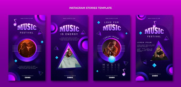 Histórias do instagram do festival de música colorida gradiente