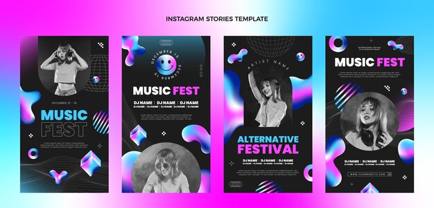 Histórias do instagram do festival de música colorida gradiente