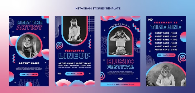 Vetor grátis histórias do instagram do festival de música colorida gradiente