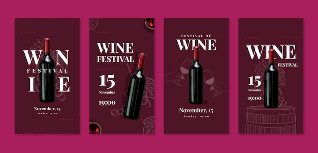 Histórias do instagram do festival do vinho desenhadas à mão