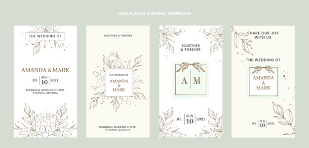 Histórias ig de casamento desenhadas à mão