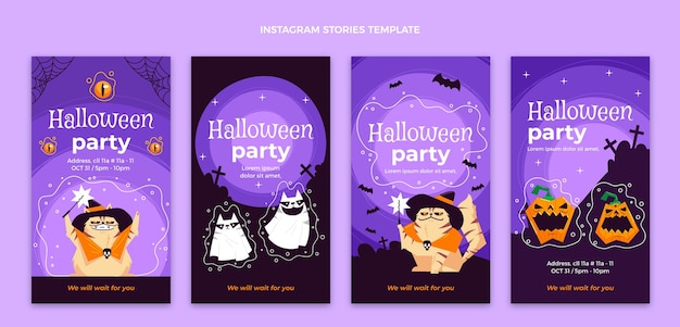 Vetor grátis histórias ig de halloween com design plano desenhado à mão