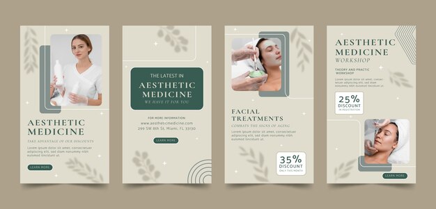 Histórias ig planas desenhadas à mão de medicina estética com foto