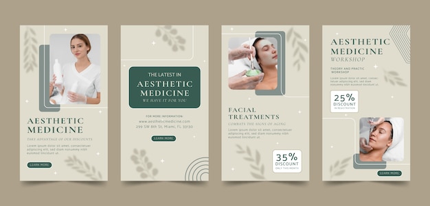 Histórias ig planas desenhadas à mão de medicina estética com foto