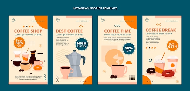 Histórias instagram de cafeteria de design plano