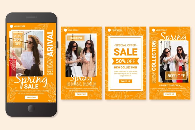 Histórias instagram de promoções de primavera