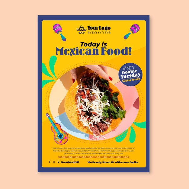 Hoje é modelo de panfleto de comida mexicana
