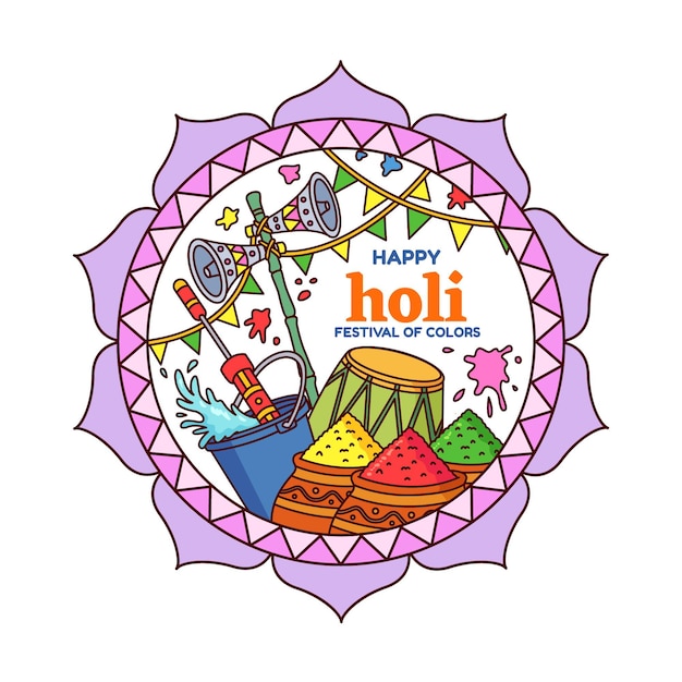 Holi gulal desenhado à mão