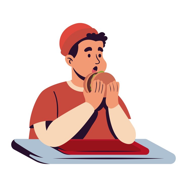 Vetor grátis homem a comer hambúrguer ilustração isolada