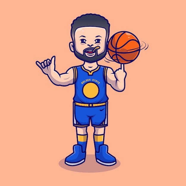 Vetor grátis homem bonito jogando basquete dos desenhos animados ilustração do ícone do vetor. conceito de ícone de esportes de pessoas isolado