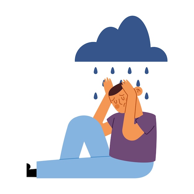 Vetor grátis homem com depressão e nuvem chovendo
