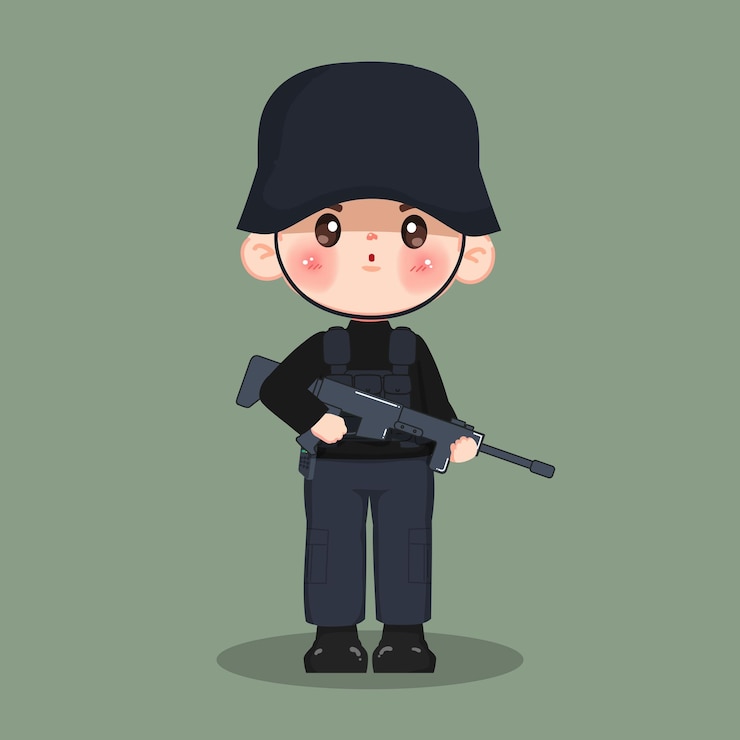 Vetor grátis homem de desenho animado bonito em exército tailandês soldado marinha e uniforme militar personagem vetor premium