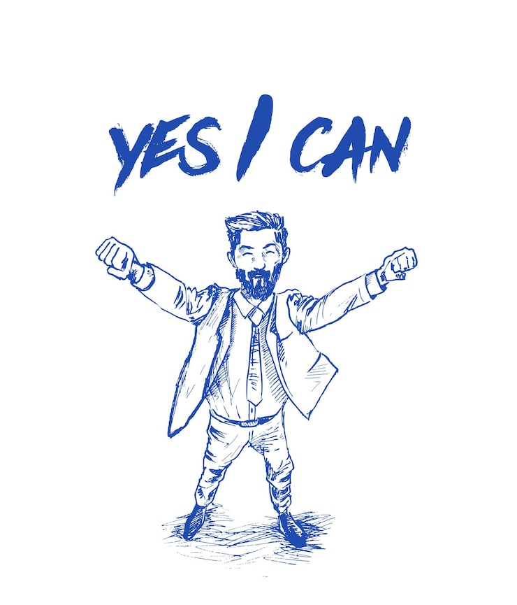 Vetor grátis homem de negócios com texto sim, eu posso desenhar a mão desenho ilustração desenho