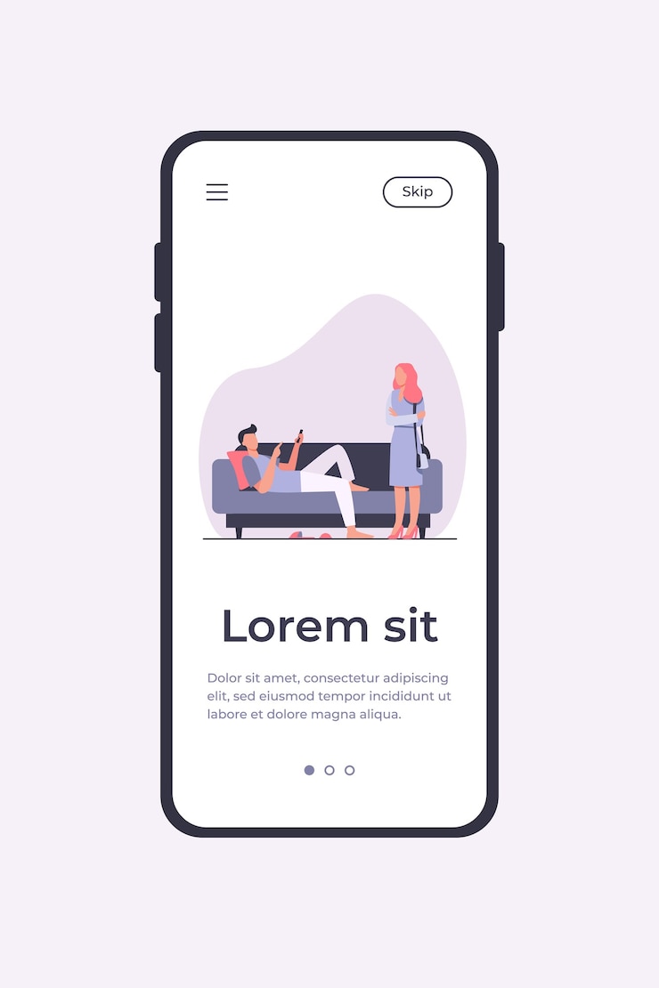 Vetor grátis homem deitado no sofá quando mulher em pé e olhando para ele. sofá, preguiça, ilustração em vetor plana esposa. família e conceito de relacionamento para banner, design de site ou página de destino
