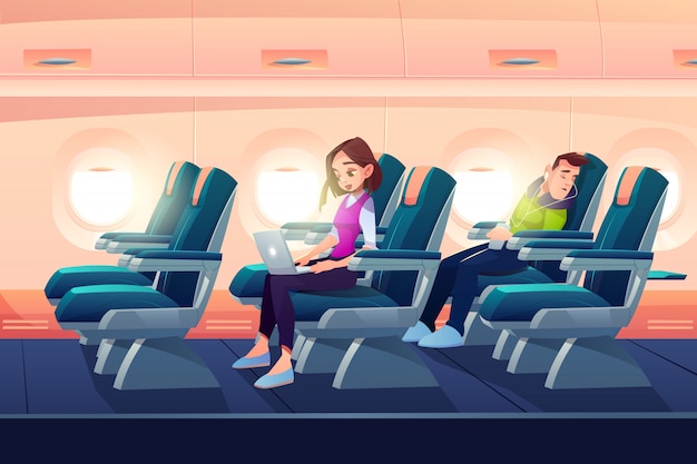 Homem dormir no trabalho de menina freelancer de avião