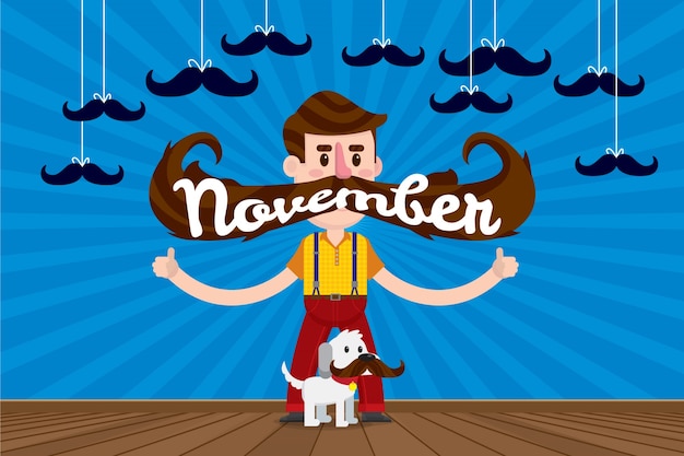 Vetor grátis homem e cão com um enorme bigode de movember