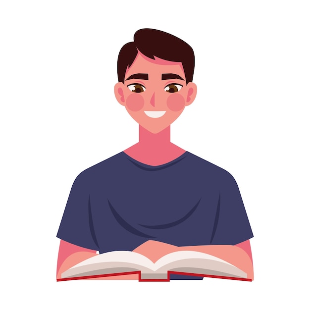 Homem estudando com ilustração de livro isolado