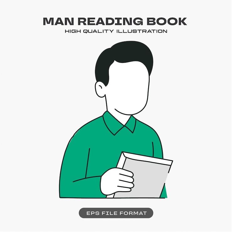 Vetor grátis homem lendo livro ou ilustração de tábua