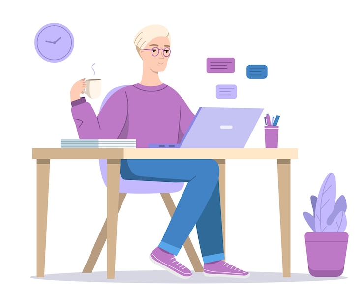 Vetor grátis homem ou menino, texting, em, computador, ilustração