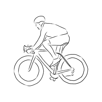 Homem piloto de ciclista com bicicleta isolada no fundo, ilustração vetorial, desenho à mão, esboço