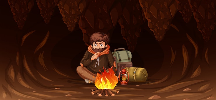 Vetor grátis homem, prendido, em, caverna