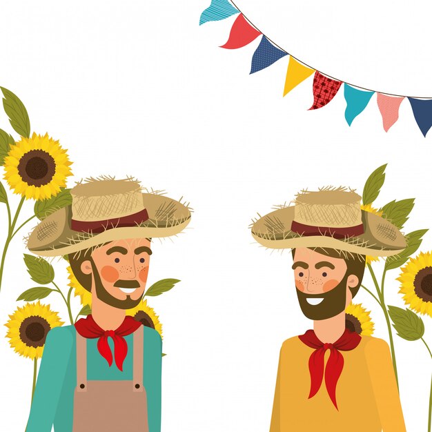 Homens de agricultores falando com chapéu de palha