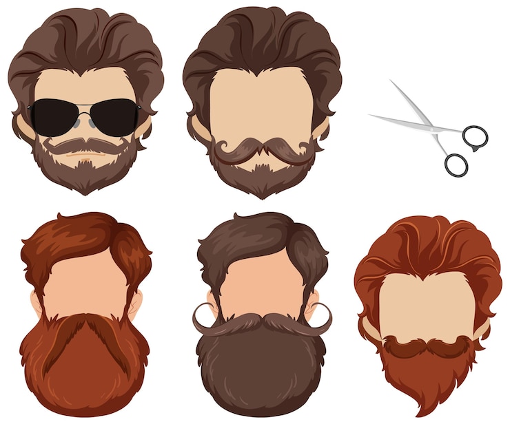 Vetor grátis homens de barba diferente com tesoura