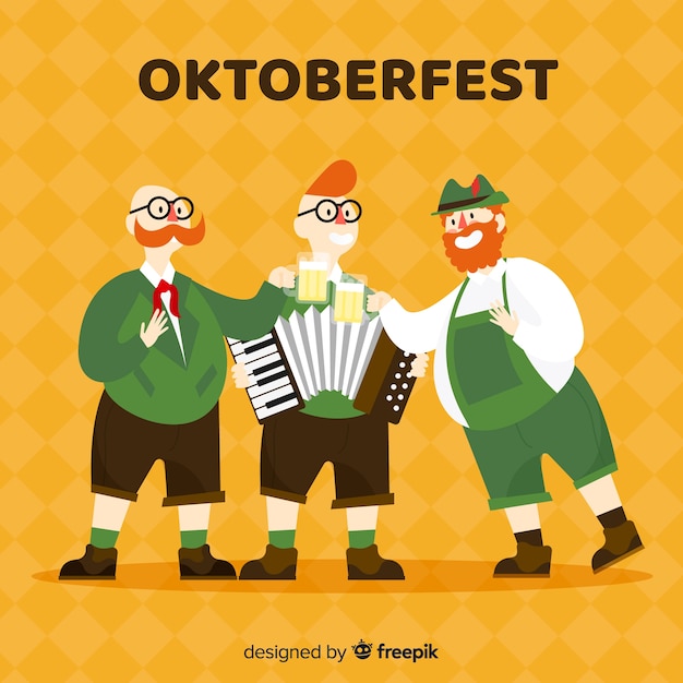 Homens felizes, celebrando a oktoberfest com design plano