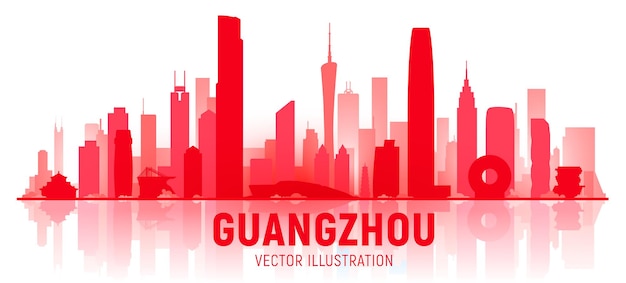 Vetor grátis horizonte de guangdong. os edifícios mais proeminentes da província de guangdong. (guangzhou, dongguan, foshan, shenzhen)