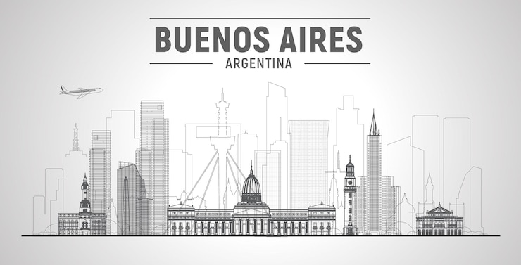 Vetor grátis horizonte de linha de buenos aires argentina com panorama em fundo branco ilustração vetorial conceito de viagens e turismo de negócios com edifícios modernos imagem para site de banner de apresentação