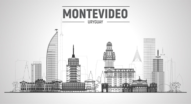 Vetor grátis horizonte de linha montevidéu uruguai com panorama em fundo branco ilustração vetorial conceito de viagens e turismo de negócios com edifícios modernos imagem para banner ou site