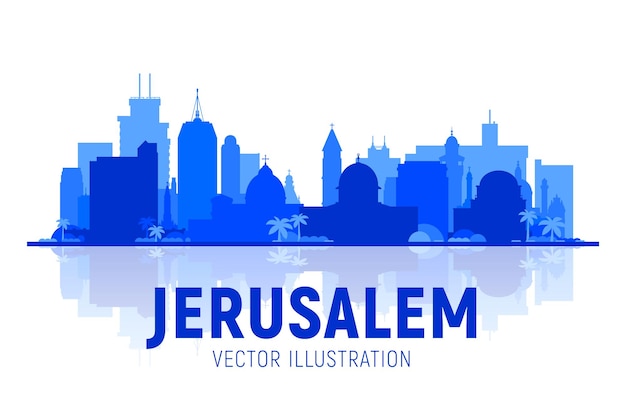 Horizonte de silhueta de jerusalém israel com panorama em fundo branco ilustração vetorial conceito de viagens e turismo de negócios com edifícios modernos imagem para site de banner de apresentação