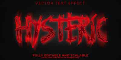 Vetor grátis horror com efeito de texto editável, estilo de fonte 3d histérico e sangue