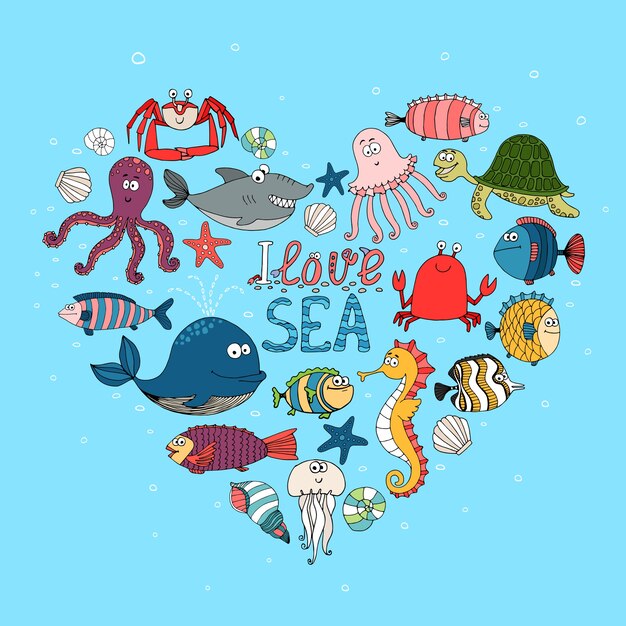 I Love Sea ilustração náutica