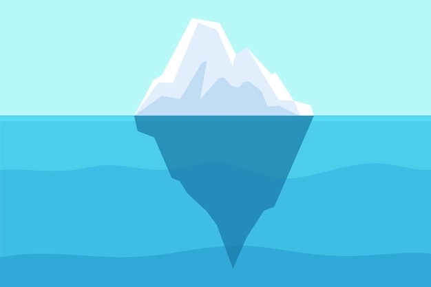 Iceberg flutuando no oceano. água ártica, mar subaquático com iceberg e luz congelante. paisagem de vetor de montanha derretendo polar ou antártica. ilustração iceberg de gelo ártico, congelamento da antártica no oceano