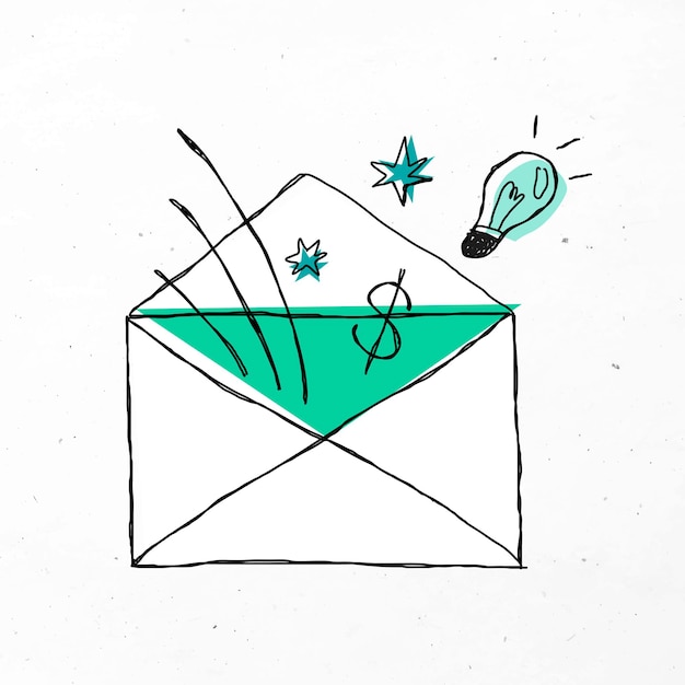 Ícone de doodle de negócios fofos de envelope verde