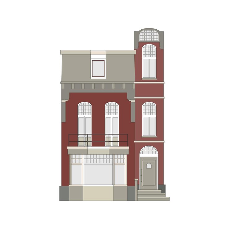 Vetor grátis ícone de edifício histórico de borgonha de desenho animado fachada frontal da cidade altamente detalhada ilustração vetorial