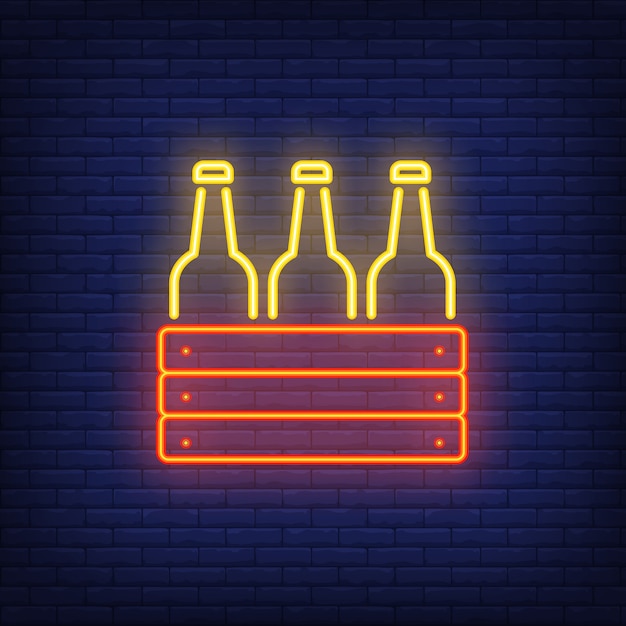 Ícone de néon da caixa com garrafas
