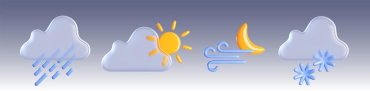 Vetor grátis ícone de tempo 3d para sol, chuva e elemento de nuvem