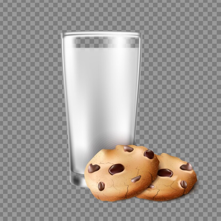Vetor grátis ícone de vetor realista copo de leite com biscoitos de manteiga de chocolate