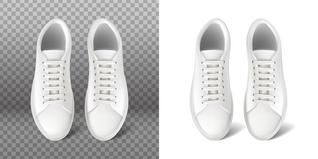 Ícone de vetor realista tênis de corrida branco com cadarço sapatos esportivos isolados em branco e transparente