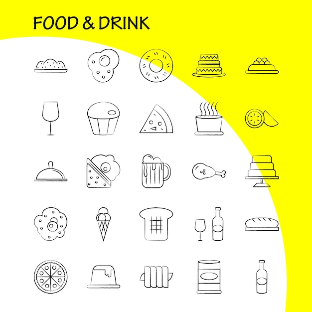 Vetor grátis Ícone desenhado à mão de comida e bebida para impressão na web e kit uxui móvel, como kiwi food eat bakery pão food cake media pictogram pack vector