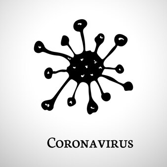 Ícone do doodle do coronavirus 2019-ncov. ícone de mão desenhada corona vírus preto da bactéria isolado no fundo branco. pandemia de gripe perigosa. ilustração vetorial