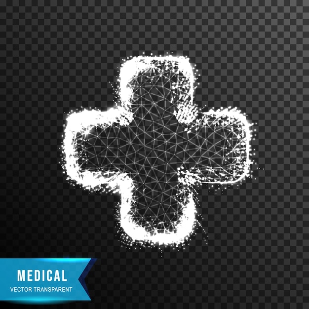 Ícone médico de saúde cruzada de conectar ilustração vetorial de efeito de luz de ponto e linha isolada em fundo transparente