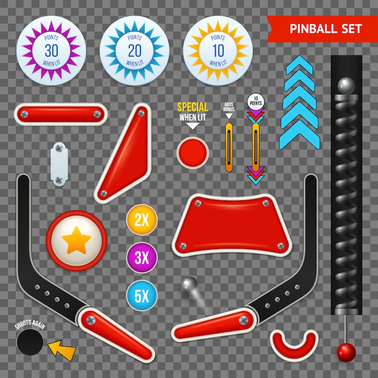 Vetor grátis ícone transparente de elementos isolados de pinball com um conjunto diferente de botões e ferramentas de ilustração vetorial