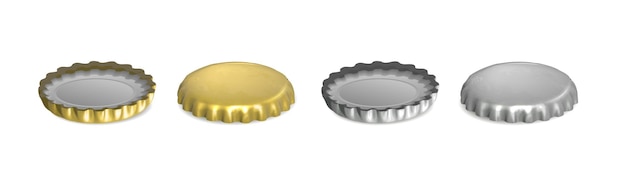 Vetor grátis Ícone vetorial realista ouro e prata conjunto de tampas de cerveja na vista superior e inferior isolado no branco