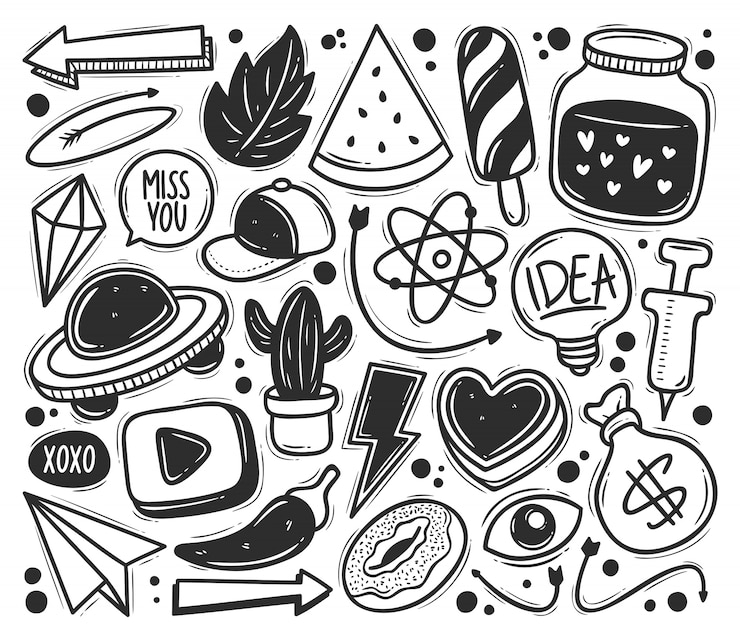 Vetor grátis ícones abstratos rabisco mão desenhada doodle para colorir